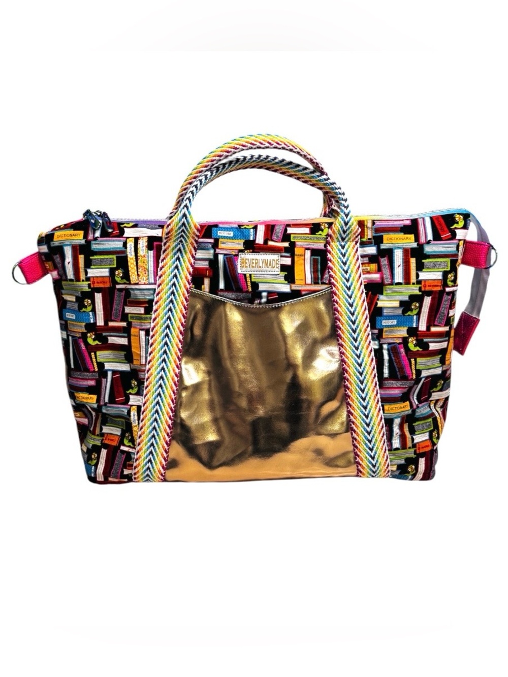 Beverly Made Multicolor Book Worm Tote with Gold Pocket